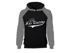 Load image into Gallery viewer, Grey Black color His Queen design Hoodie for Woman
