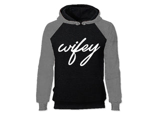 Grey Black color Wifey design Hoodie for Woman