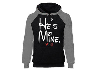 Grey Black color He's Mine design Hoodie for Woman