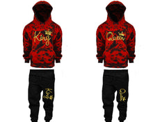 Load image into Gallery viewer, King and Queen matching top and bottom set, Gold Foil design tie dye hoodie and jogger pants set for mens, tie dye hoodie and jogger set womens. Matching couple joggers.

