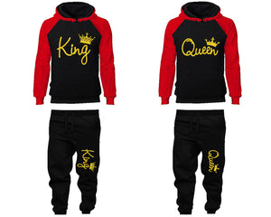 King and Queen matching top and bottom set, Gold Glitter design hoodie and sweatpants sets for mens hoodie and jogger set womens. Matching couple joggers.