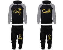 Load image into Gallery viewer, King and Queen matching top and bottom set, Gold Glitter design hoodie and sweatpants sets for mens hoodie and jogger set womens. Matching couple joggers.

