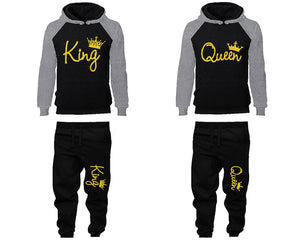 King and Queen matching top and bottom set, Gold Glitter design hoodie and sweatpants sets for mens hoodie and jogger set womens. Matching couple joggers.