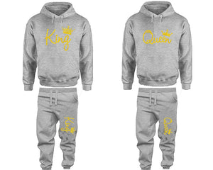 King and Queen matching top and bottom set, Gold Glitter hoodie and sweatpants sets for mens hoodie and jogger set womens. Matching couple joggers.