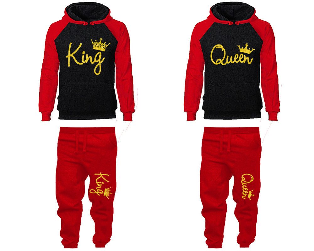 King and Queen matching top and bottom set, Gold Glitter color design hoodie and sweatpants sets for mens hoodie and jogger set womens. Matching couple joggers.