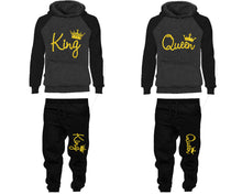 將圖片載入圖庫檢視器 King and Queen matching top and bottom set, Gold Glitter design hoodie and sweatpants sets for mens hoodie and jogger set womens. Matching couple joggers.
