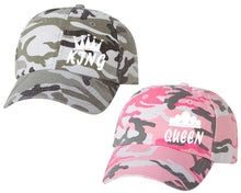 Cargar imagen en el visor de la galería, King and Queen matching caps for couples, Pink Camo Woman (Grey Camo Man) baseball caps.

