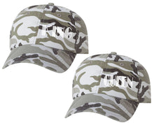 Load image into Gallery viewer, King and Queen matching caps for couples, Grey Camo baseball caps.
