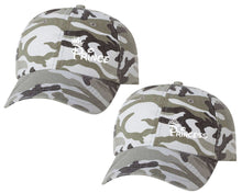 Load image into Gallery viewer, Prince and Princess matching caps for couples, Grey Camo baseball caps.White color Vinyl Design
