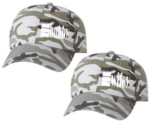 Charger l&#39;image dans la galerie, Hubby and Wifey matching caps for couples, Grey Camo baseball caps.
