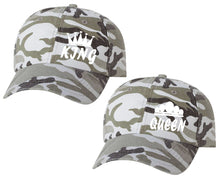 Load image into Gallery viewer, King and Queen matching caps for couples, Grey Camo baseball caps.
