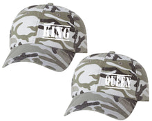 Cargar imagen en el visor de la galería, King and Queen matching caps for couples, Grey Camo baseball caps.

