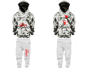 Her Joker and His Harley matching top and bottom set, Grey Cloud design tie dye hoodie and jogger pants set for mens, tie dye hoodie and jogger set womens. Matching couple joggers.