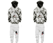 Load image into Gallery viewer, She&#39;s Mine and He&#39;s Mine matching top and bottom set, Grey Cloud design tie dye hoodie and jogger pants set for mens, tie dye hoodie and jogger set womens. Matching couple joggers.
