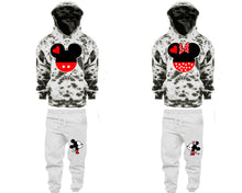 Charger l&#39;image dans la galerie, Mickey and Minnie matching top and bottom set, Grey Cloud design tie dye hoodie and jogger pants set for mens, tie dye hoodie and jogger set womens. Matching couple joggers.
