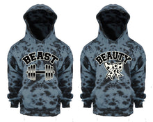 Load image into Gallery viewer, Beast and Beauty Tie Die couple hoodies, Matching couple hoodies, Grey Cloud tie dye hoodies.
