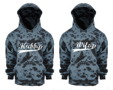 Görseli Galeri görüntüleyiciye yükleyin, Hubby and Wifey Tie Die couple hoodies, Matching couple hoodies, Grey Cloud tie dye hoodies.
