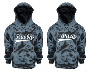 Hubby and Wifey Tie Die couple hoodies, Matching couple hoodies, Grey Cloud tie dye hoodies.