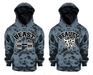 Beast and Beauty Tie Die couple hoodies, Matching couple hoodies, Grey Cloud tie dye hoodies.