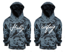 Load image into Gallery viewer, Hubby and Wifey Tie Die couple hoodies, Matching couple hoodies, Grey Cloud tie dye hoodies.

