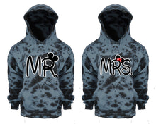 Cargar imagen en el visor de la galería, Mr and Mrs Tie Die couple hoodies, Matching couple hoodies, Grey Cloud tie dye hoodies.

