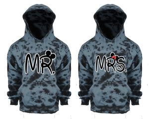 Mr and Mrs Tie Die couple hoodies, Matching couple hoodies, Grey Cloud tie dye hoodies.