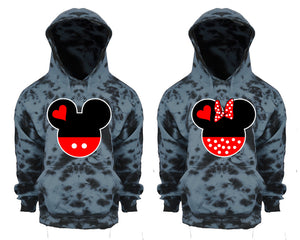 Mickey and Minnie Tie Die couple hoodies, Matching couple hoodies, Grey Cloud tie dye hoodies.