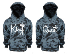 Cargar imagen en el visor de la galería, King and Queen Tie Die couple hoodies, Matching couple hoodies, Grey Cloud tie dye hoodies.

