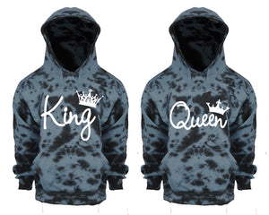King and Queen Tie Die couple hoodies, Matching couple hoodies, Grey Cloud tie dye hoodies.