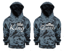 Load image into Gallery viewer, King and Queen Tie Die couple hoodies, Matching couple hoodies, Grey Cloud tie dye hoodies.

