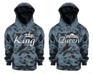 King and Queen Tie Die couple hoodies, Matching couple hoodies, Grey Cloud tie dye hoodies.