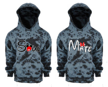 Cargar imagen en el visor de la galería, Soul and Mate Tie Die couple hoodies, Matching couple hoodies, Grey Cloud tie dye hoodies.
