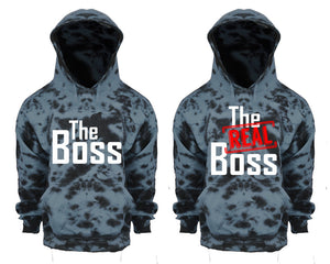 The Boss and The Real Boss Tie Die couple hoodies, Matching couple hoodies, Grey Cloud tie dye hoodies.