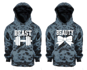 Beast and Beauty Tie Die couple hoodies, Matching couple hoodies, Grey Cloud tie dye hoodies.