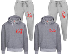 將圖片載入圖庫檢視器 King and Queen speckle zipper hoodies, Matching couple hoodies, Grey zip up hoodie for man, Grey zip up hoodie womens, Grey jogger pants for man and woman.
