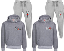 Load image into Gallery viewer, Soul and Mate speckle zipper hoodies, Matching couple hoodies, Grey zip up hoodie for man, Grey zip up hoodie womens, Grey jogger pants for man and woman.
