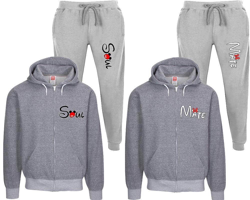 Soul and Mate speckle zipper hoodies, Matching couple hoodies, Grey zip up hoodie for man, Grey zip up hoodie womens, Grey jogger pants for man and woman.
