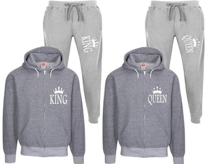 King and Queen speckle zipper hoodies, Matching couple hoodies, Grey zip up hoodie for man, Grey zip up hoodie womens, Grey jogger pants for man and woman.