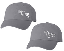 Load image into Gallery viewer, Her King and His Queen matching caps for couples, Grey baseball caps.
