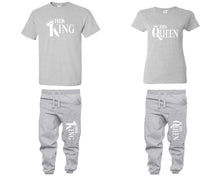 Load image into Gallery viewer, Her King and His Queen shirts and jogger pants, matching top and bottom set, Sports Grey t shirts, men joggers, shirt and jogger pants women. Matching couple joggers
