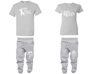 Her King and His Queen shirts and jogger pants, matching top and bottom set, Sports Grey t shirts, men joggers, shirt and jogger pants women. Matching couple joggers