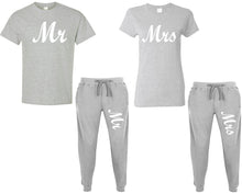 Load image into Gallery viewer, Mr and Mrs shirts and jogger pants, matching top and bottom set, Sports Grey t shirts, men joggers, shirt and jogger pants women. Matching couple joggers
