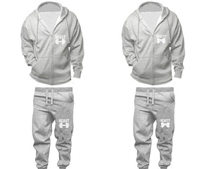 Beast and Beauty zipper hoodies, Matching couple hoodies, Sports Grey zip up hoodie for man, Sports Grey zip up hoodie womens, Sports Grey jogger pants for man and woman.