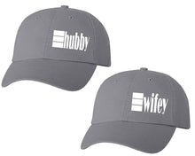 Load image into Gallery viewer, Hubby and Wifey matching caps for couples, Grey baseball caps.
