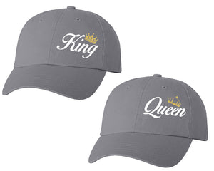 King and Queen matching caps for couples, Grey baseball caps.