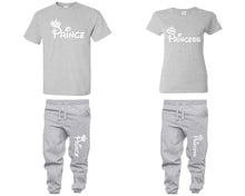 將圖片載入圖庫檢視器 Prince Princess shirts, matching top and bottom set, Grey t shirts, men joggers, shirt and jogger pants women. Matching couple joggers
