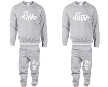 Charger l&#39;image dans la galerie, Her King and His Queen top and bottom sets. Sports Grey sweatshirt and sweatpants set for men, sweater and jogger pants for women.
