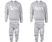 Load image into Gallery viewer, King and Queen top and bottom sets. Sports Grey sweatshirt and sweatpants set for men, sweater and jogger pants for women.
