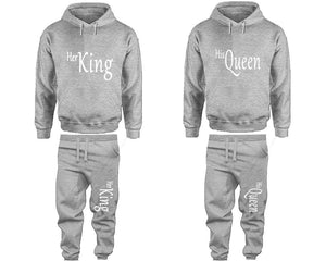 Her King and His Queen matching top and bottom set, Sports Grey pullover hoodie and sweatpants sets for mens, pullover hoodie and jogger set womens. Matching couple joggers.
