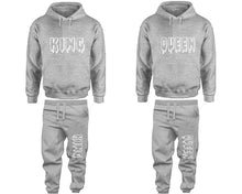 Charger l&#39;image dans la galerie, King and Queen matching top and bottom set, Sports Grey pullover hoodie and sweatpants sets for mens, pullover hoodie and jogger set womens. Matching couple joggers.
